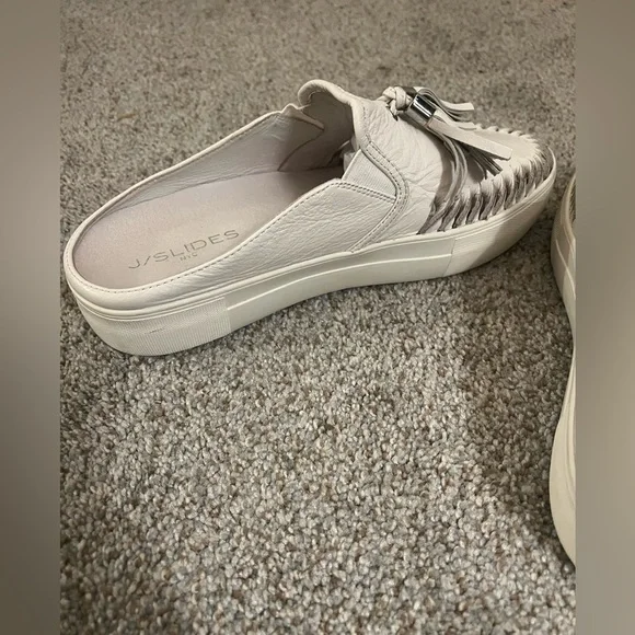 J SLIDES White Leather Tassel Slip-On Women's Sneaker Shoes - Picture 4 of 8